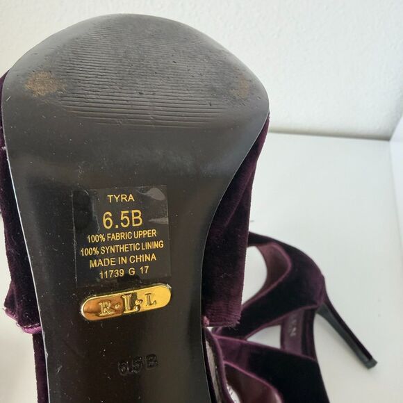 Lauren Ralph Lauren Tyra Peep Toe Purple Velvet Sandal Size 6.5B Burgundy Formal - Picture 6 of 8